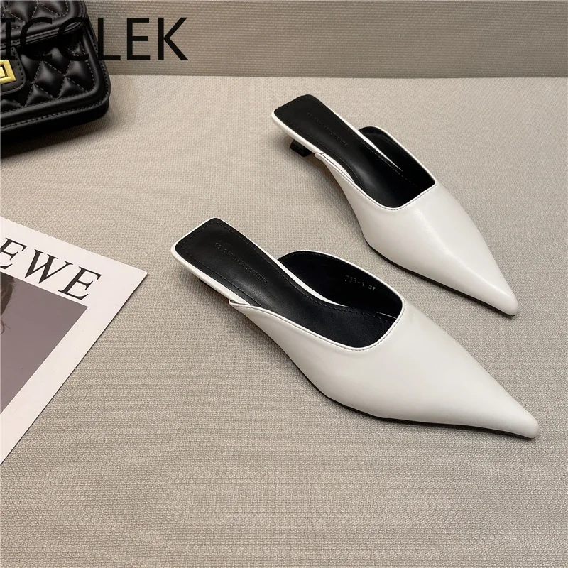 Designer Women Pointed Toe Mules Slippers Fashion Shallow Slip On Slides Shoes Ladies Elegant Outdoor Low Heel Shoes