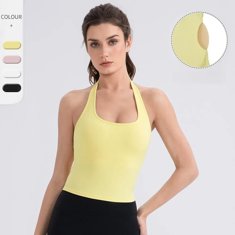 Women Halter Yoga Tank Tops with Built-in Bra Naked Feeling Backless Beauty Back Sexy Workout Running Sports Tops