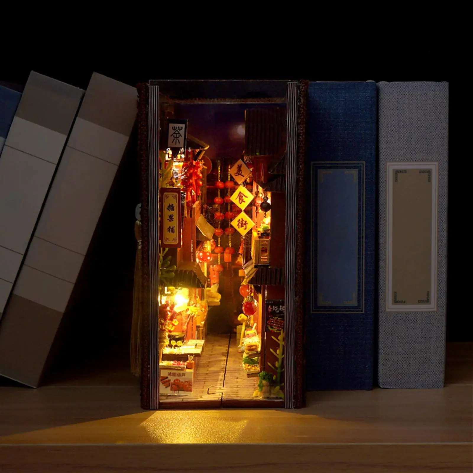 Boekenkast Boekenplank Inzetstuk 3D Houten Puzzel Decoratief met Licht Poppenhuis Hout