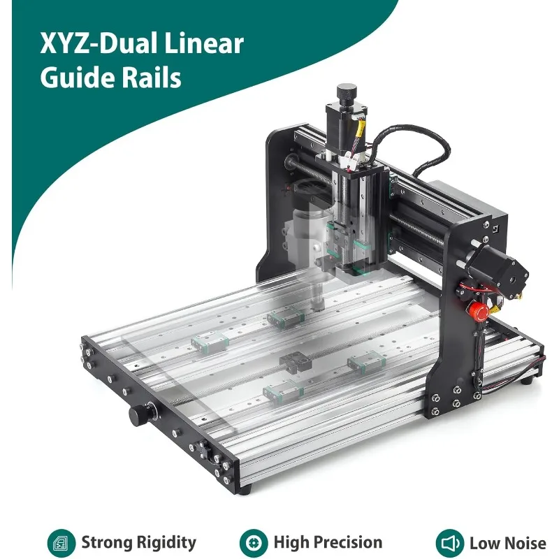 All-Metal XYZ Axis Dual Steel Linear Guides with 300W Spindle, Z-Probe, Limit Switches, E-Stop, ideal for Aluminum, Copper,