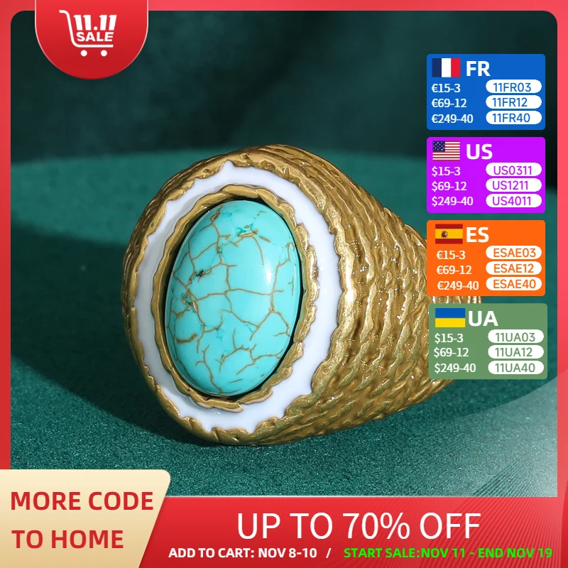 

Vintage Blue Natural Stone Rings Luxury Designer Gold Color For Woman Brands Jewelry Antique High Quality Accessories Party 2025