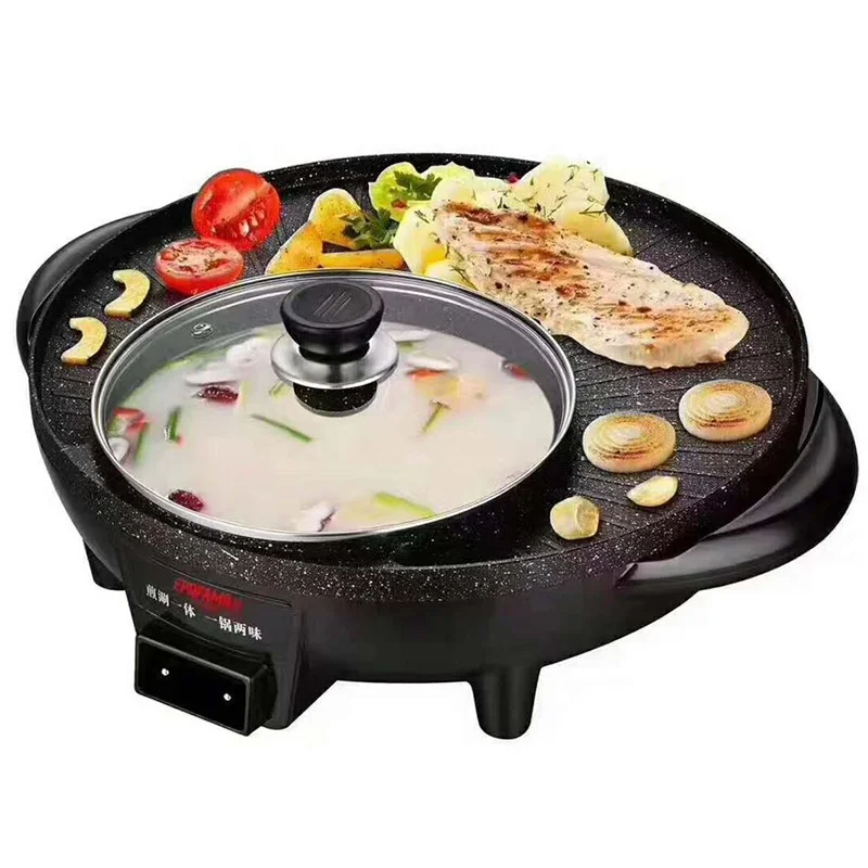 

Household Food Warmer Smokeless Rinse Pan Electric Grill 2 in 1 Cooker Electric Bbq Grill With Hot Pot Restaurant Equipment