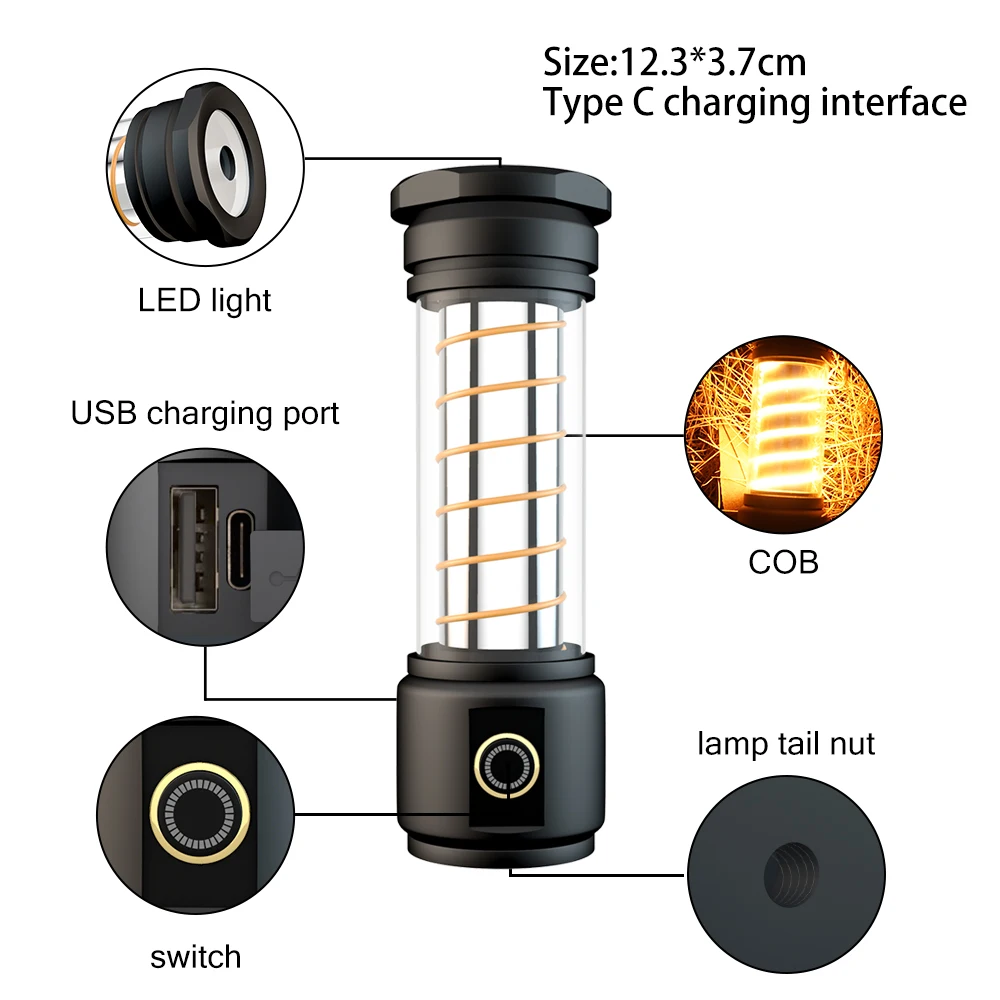 屋外LED懐中電灯,USB充電式アルミニウム合金,ハンドル付き,ヴィンテージ,緊急用テント照明