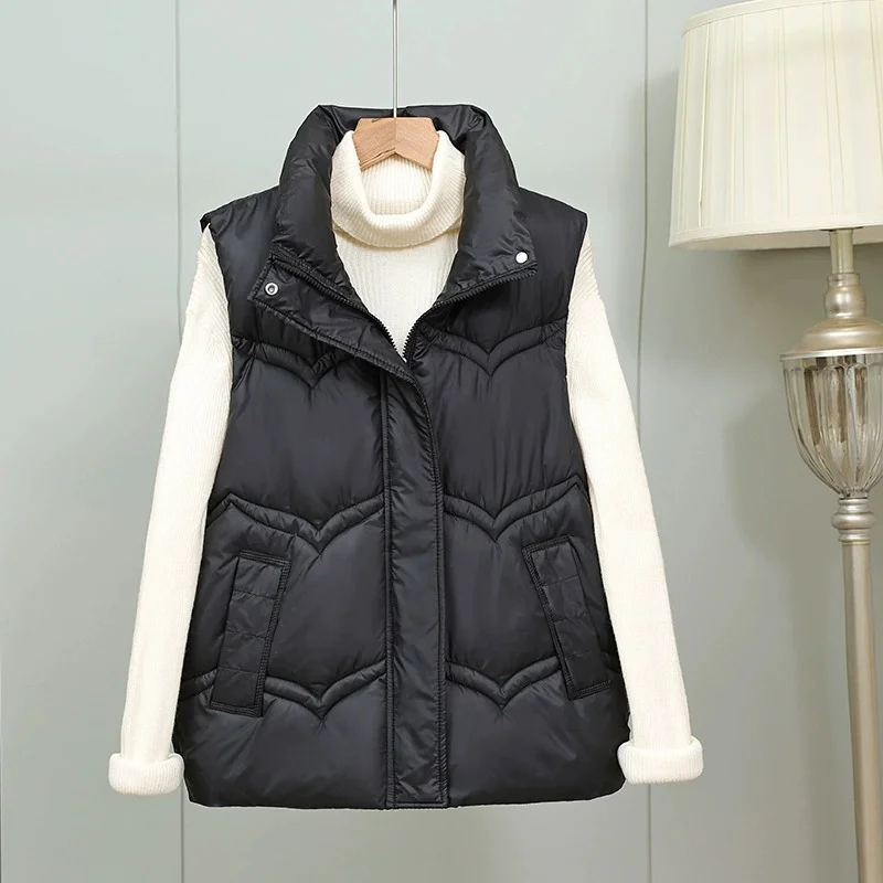 Outono inverno para baixo colete de algodão jaqueta feminina 2025new sleevele parkas gola colete casaco feminino senhoras topos