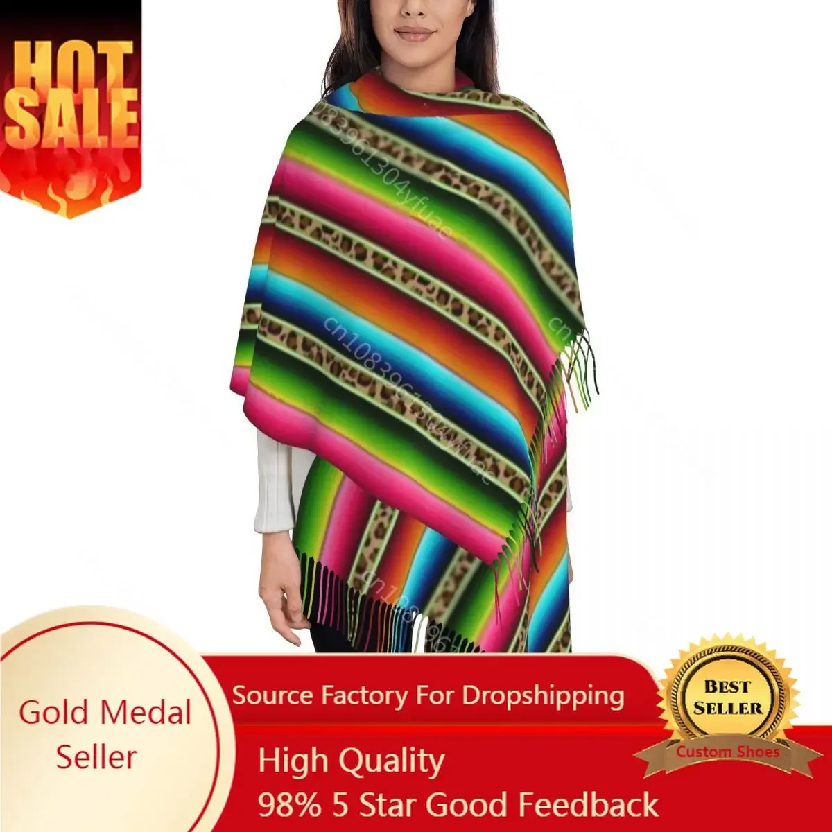 

Boho Mexican Serape Scarf for Women Winter Warm Cashmere Shawl Wrap Rainbow Lgbt Yaoi Long Scarves with Tassel for Evening Dress