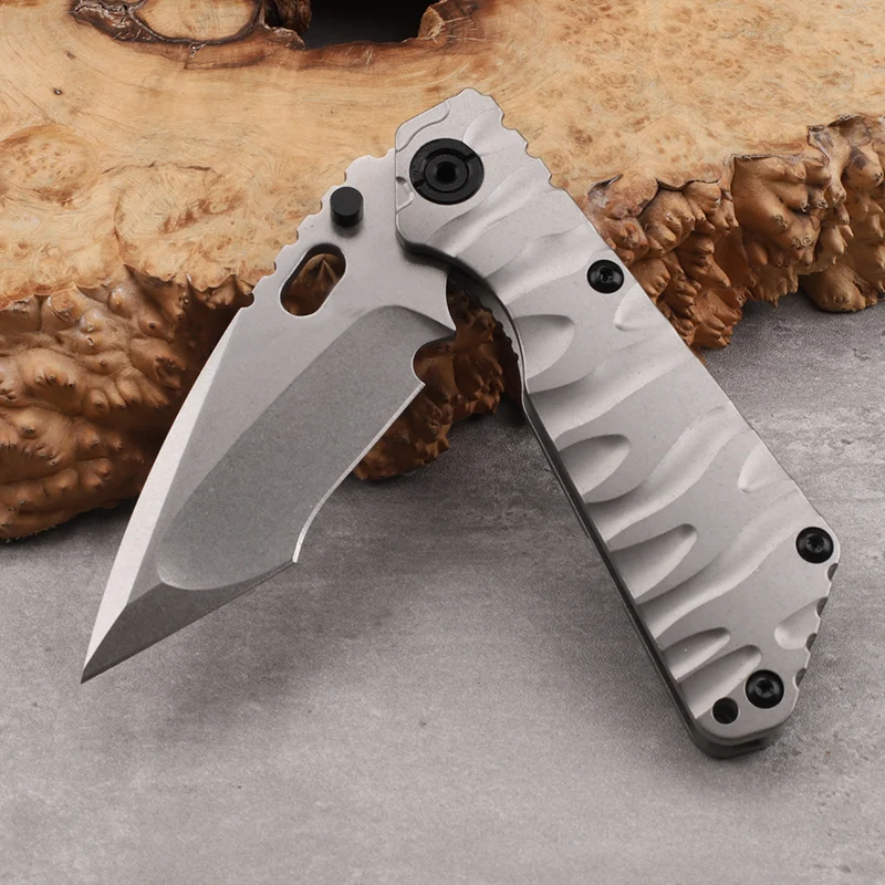 D2 Steel Titanium Alloy Handle Folding Knife Outdoor Camping Survival High Hardness Portable Self Defense Tool