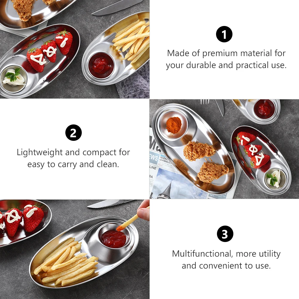 

2 PCS Serving Platter Stainless Steel Snack Plate The Dip Dinner Seasoning Dish