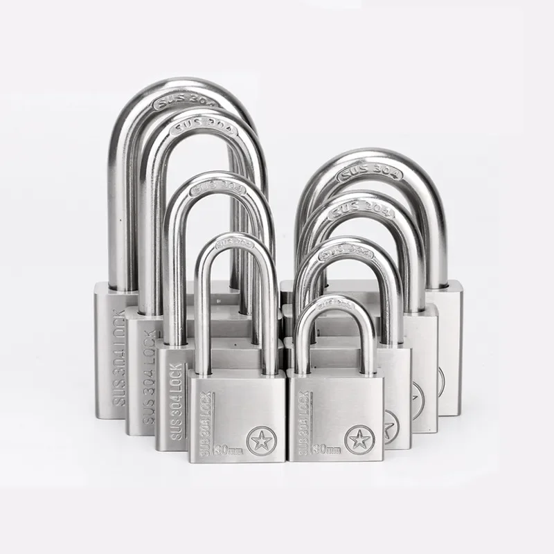 304 Stainless Steel Padlock Cabinet Outdoor Lock Head Furniture Lock Waterproof Rust-Proof Door Lock  with 4 keys