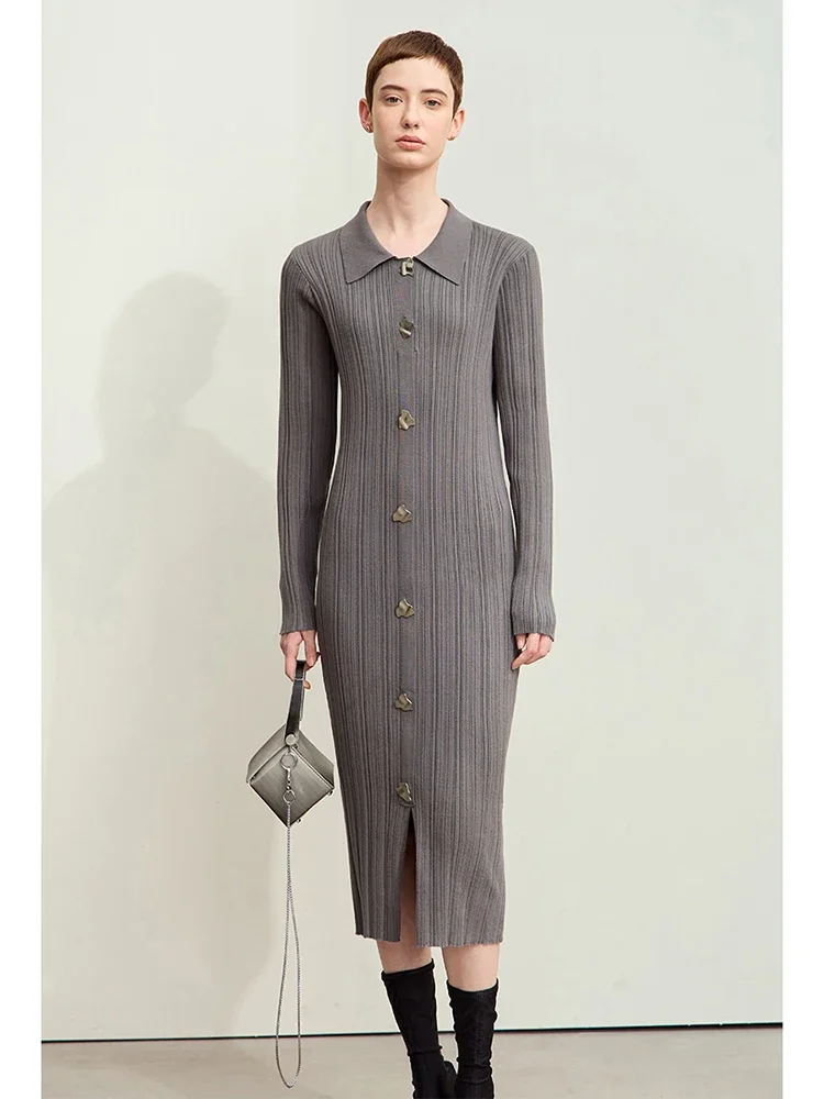 Amii Minimalism Elegant Woman Dress 2025 Autumn New Retro Slim Dress Ladies Solid Strip Knitted Pullover Female Clothing12443090