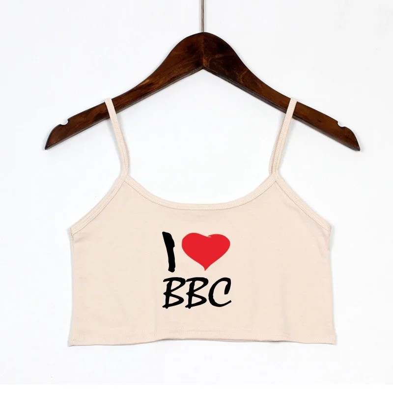 I LOVE BBC Red Heart Print New Sexy Crop Top Summer Women\'s Sexy Elastic Cotton Camis Sleeveless Short Tank Top Bar Women