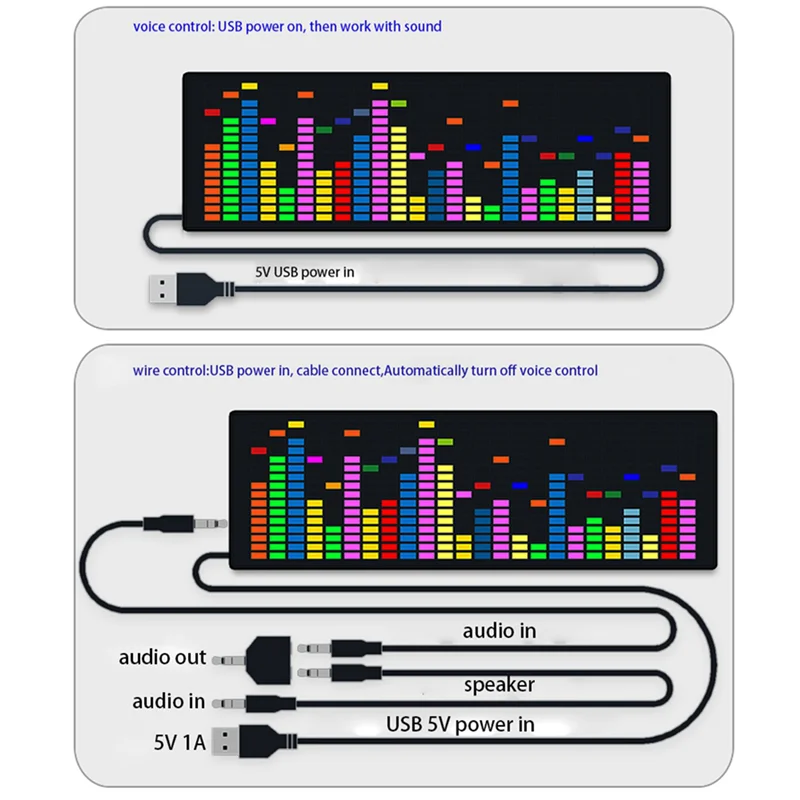 BHBD-2X LED Music Spectrum Rhythm Lights Voice Sensor 1624 RGB Atmosphere Level Indicator With Clock Display(Wire Control)