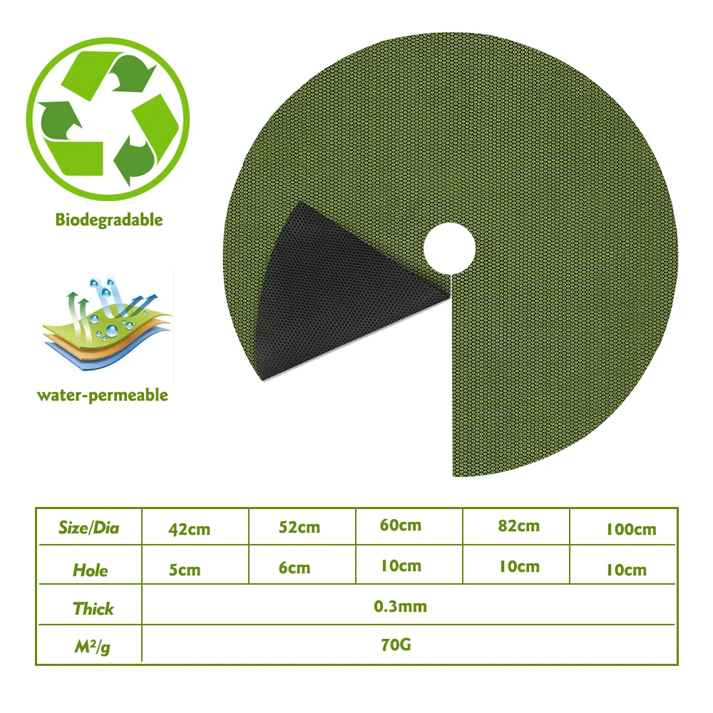 Round Biodegradable Weed-Preventing Fabric Mat Environmental Weed Control Cloth for Garden Pot Plants Tree Root Protection Cover