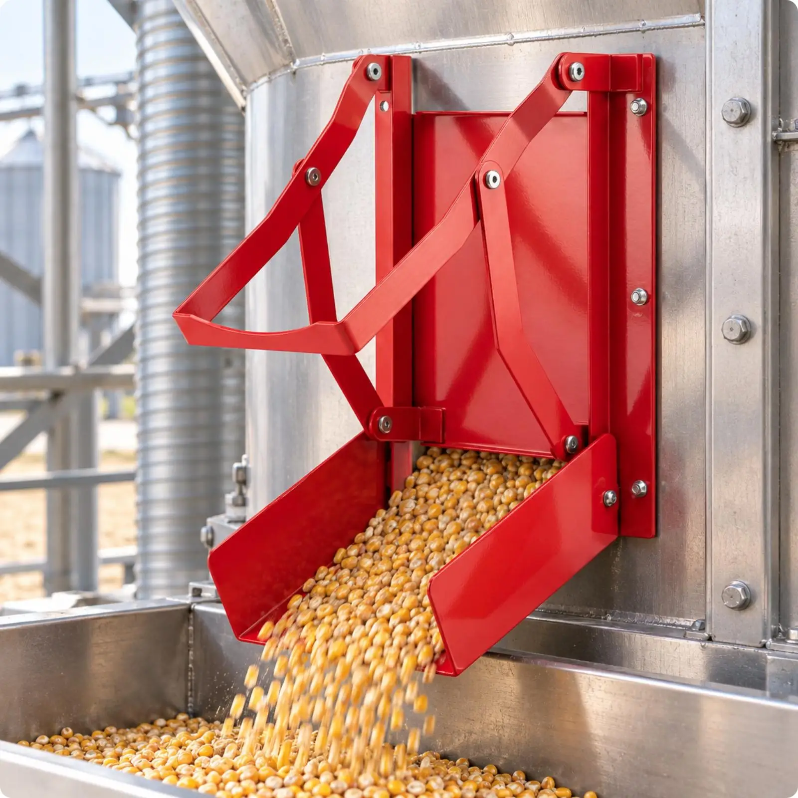 Metal Sliding Grain Gate with Chute Heavy-Duty Red Metal Grain Discharge Gate for Bulk Container Handling, Feed Storage Areas