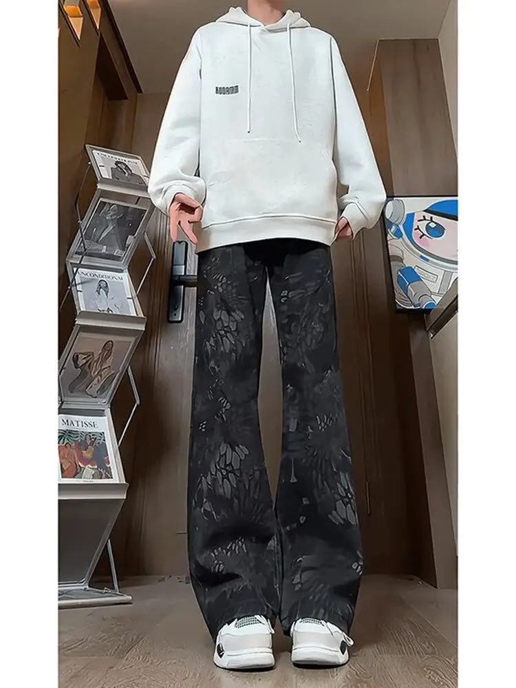 Men Chic Snake Print Streetwear Jeans Male Designer Brand Casual Denim Pants Popular American Graphic Hip Pop Denim Trousers