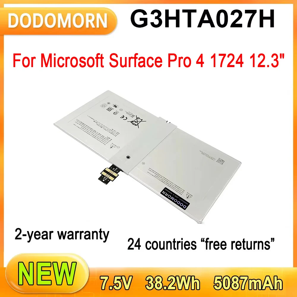 Nuevo G3HTA027H para Microsoft Surface Pro 4 1724 12,3 "Tablet PC portátil batería recargable Li-ion 5087mAh DYNR01 2 años de garantía