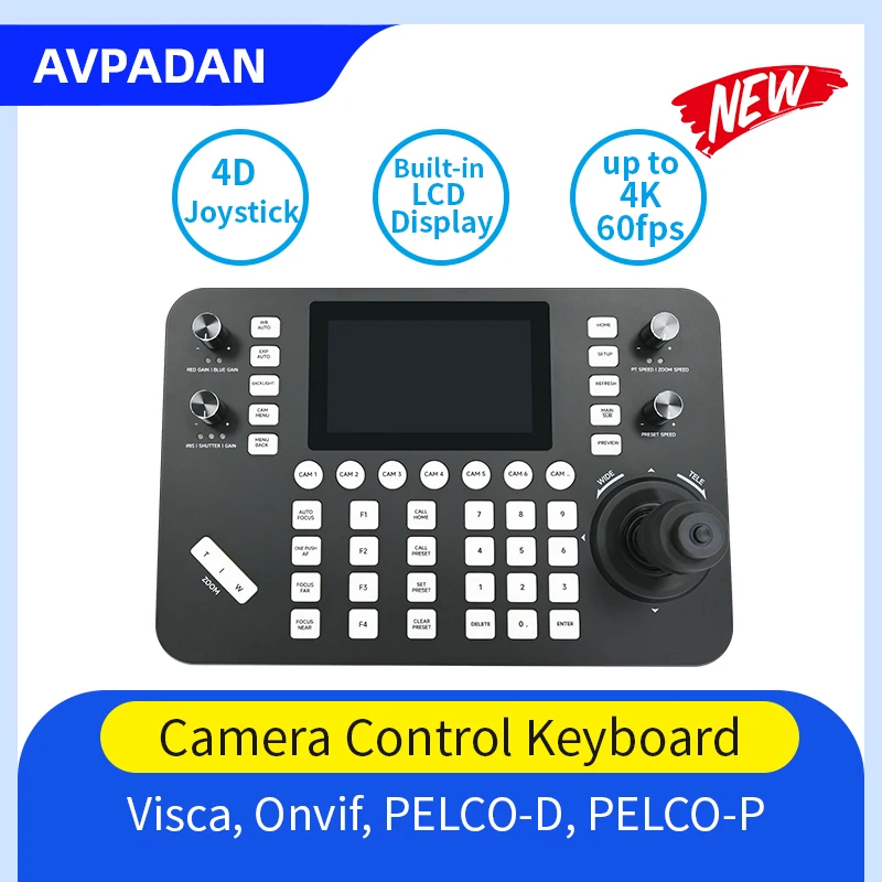

Клавиатура управления декодированием видео сети с поддержкой 4K60fps VISCA ONVIF Pelco-D/P 4D Джойстик-контроллер для трансляции