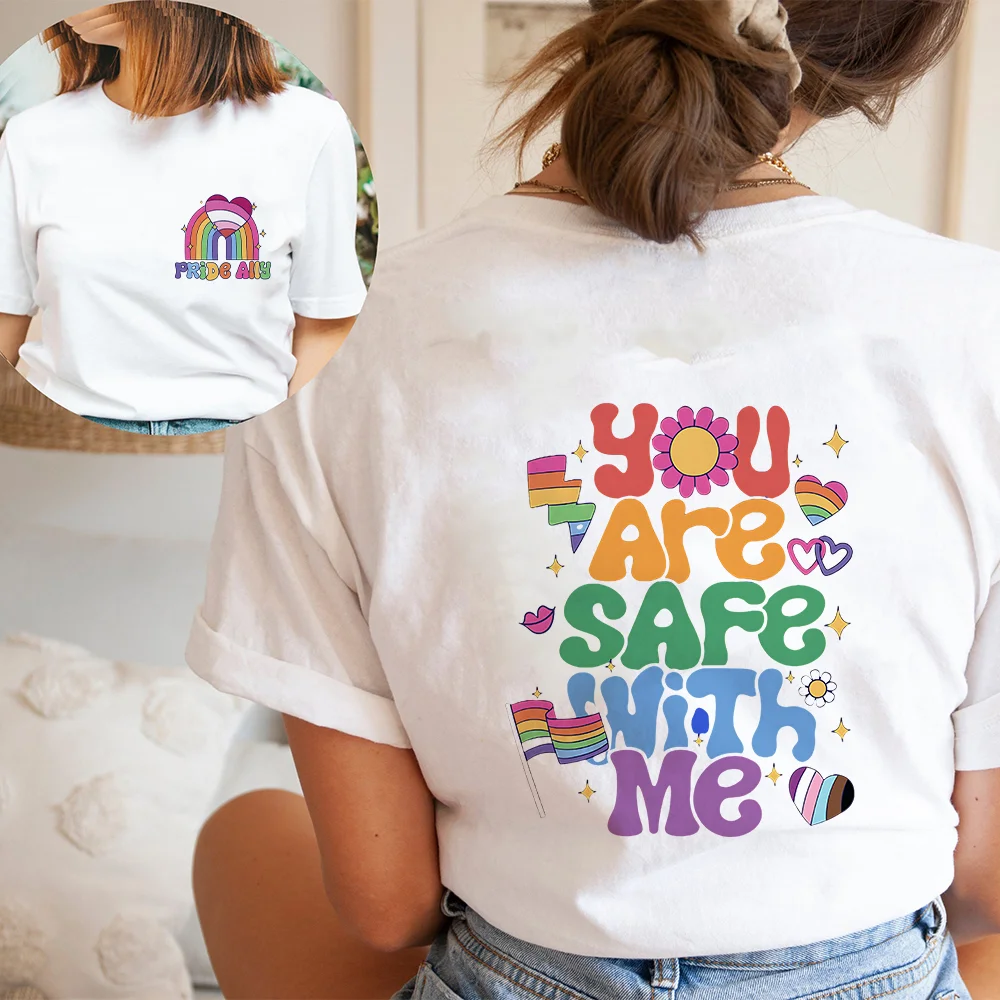 You Are Safe with Me Shirt Women Pride Ally Shirt Summer Short Sleeve Gay Prides Shirt Pride Ally Rainbow Gift Tee