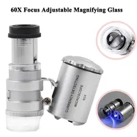 60X Portable Mini Pocket Microscope Handheld Magnifying Glass Loupe UV Light Currency Detector Jeweler Magnifier with LED Light