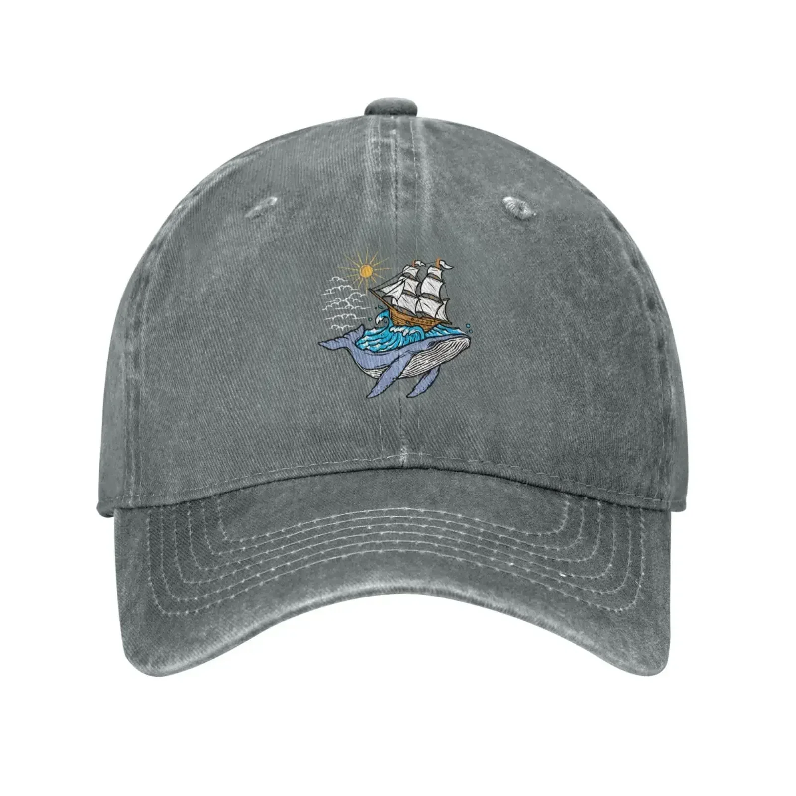 Whales Carrying The Ocean and Sailboats Baseball Cap Women Men Hat Vintage Cowboy Hats Trucker Sun Hat