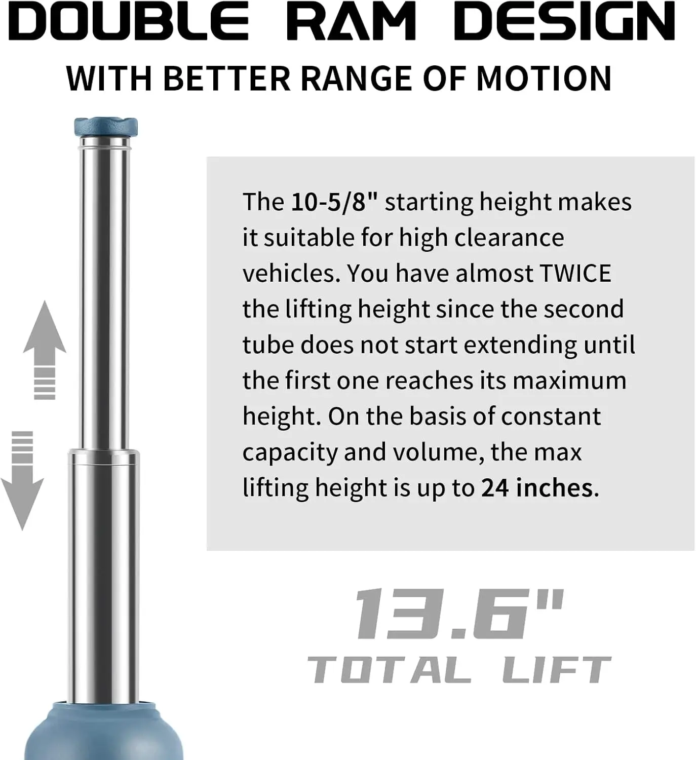 Imagem -03 - Hidráulica Soldada Garrafa Jack Faixa de Elevação High Lift Double Ram Caminhão Ton 105 a 24 Polegada