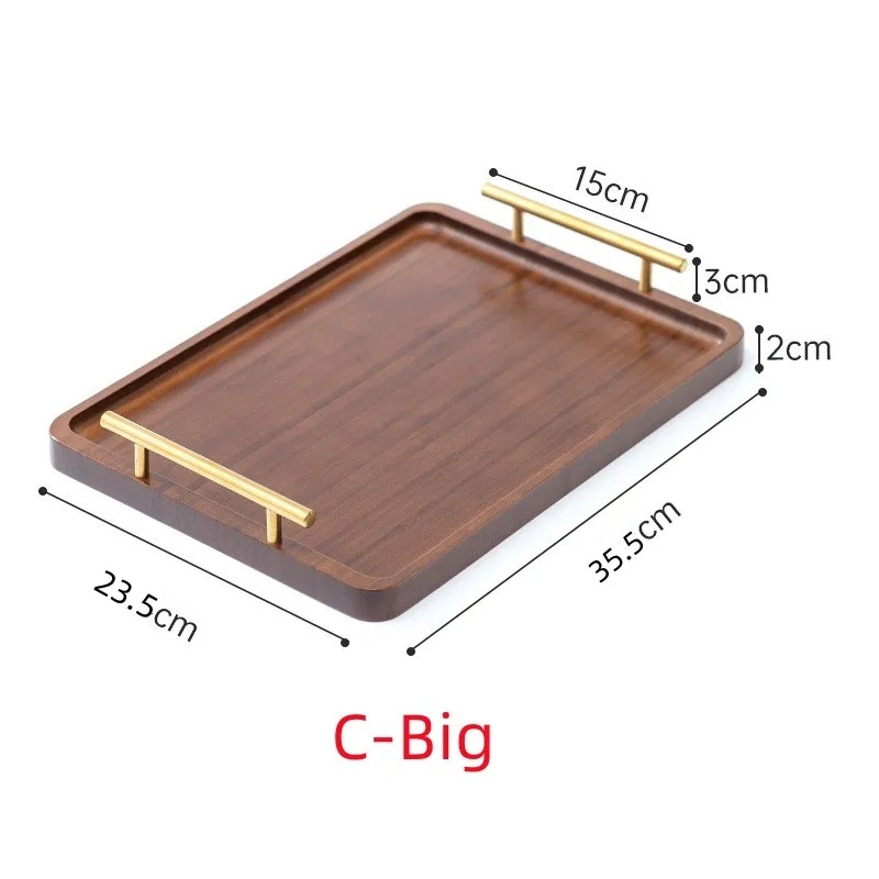 Ebony Rectangular Tea Plate Solid Wooden Storage Trays Water Cup Fruit Food Bread Sundries Serving Tray Household Organizer