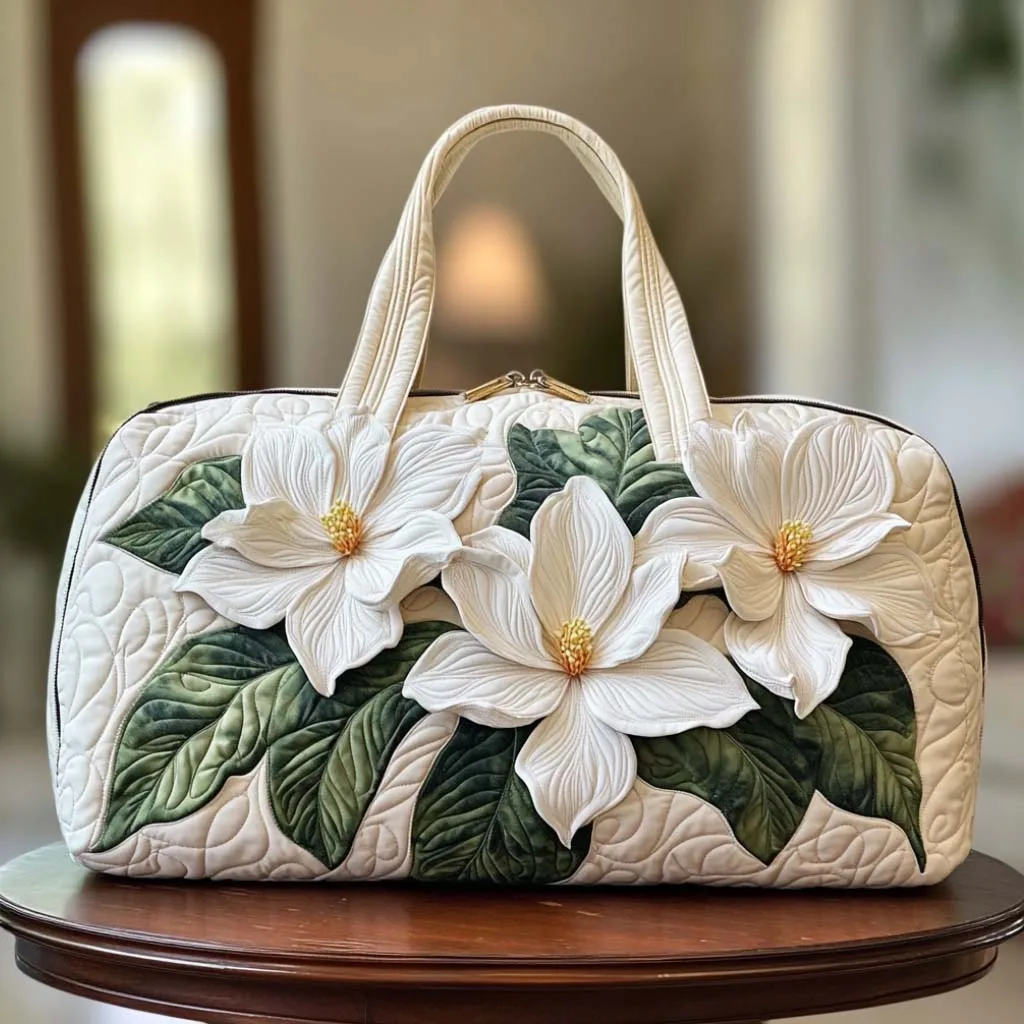 Floral Quilted Duffle Bag Botanical Flowers Sport Travel Bag Lightweight Carry on Tote Bag for Traveling Yoga Camping Hospital