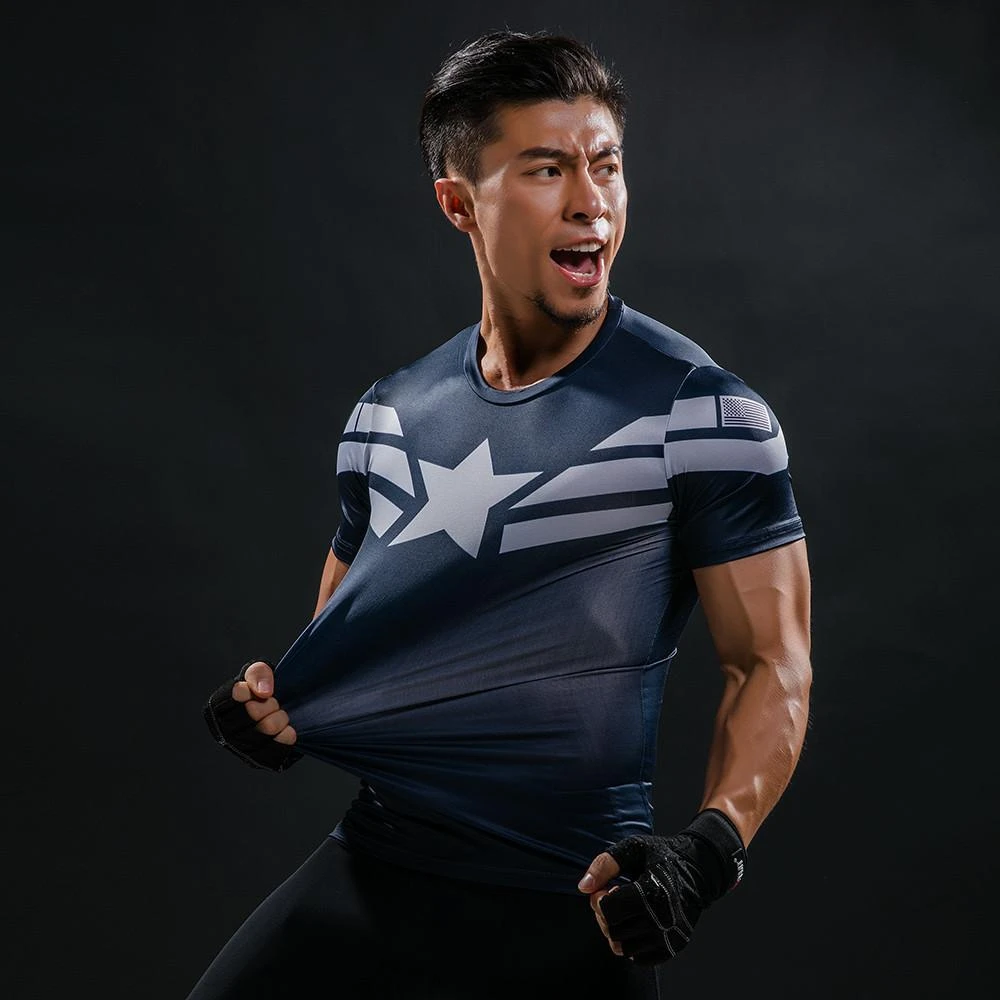 Camiseta Deportiva Competitiva de MMA de Marvel Capitán América 2026 para Hombre, Talla Grande, Transpirable, de Secado Rápido, para Fitness y Running, de Manga Corta
