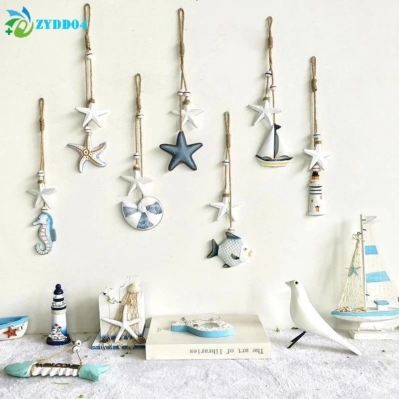 ●Mediterranean Style Wooden Ocean Animal With Jute Rope Wall Pendants Home Decoration For Nautical Themed Eco-Friendly Ornament