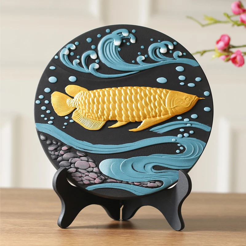 Ornement sculpté en forme de poisson Arowana, dragon doré Feng Shui, mascotte d'entreprise prospère, cadeau national pour la maison et le bureau, produit phare de Chine
