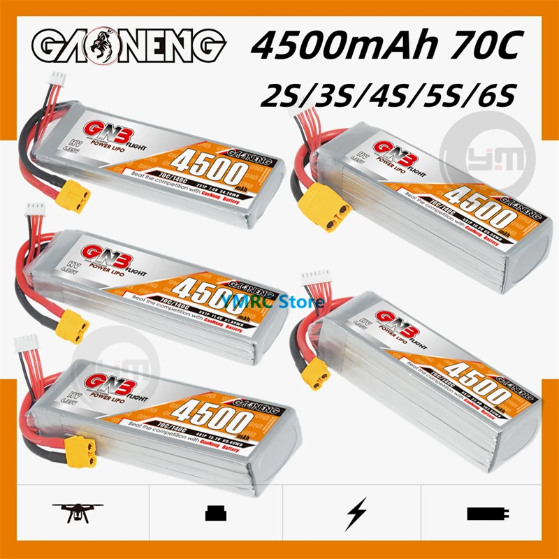 GAONENG GNB 4500mAh 70C 2S/3S/4S/5S/6S 7.6V/11.4V/15.2V/19.0V/22.8V HV LiPo Battery with XT60/XT90/T Plug for FPV Racing Drone