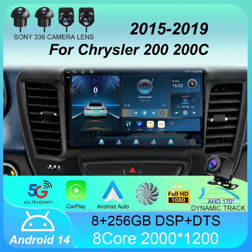 Car Radio Android 14 Multimedia Video Player For Chrysler 200 200C 2015 - 2019 Carplay Android Auto Stereo GPS Navigation WIFI