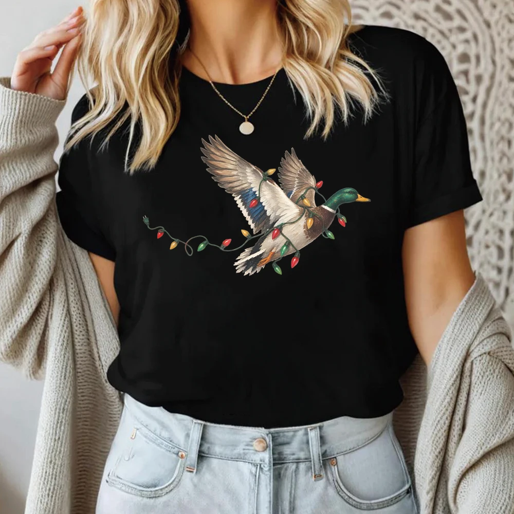 Christmas Mallard Duck T-shirt Painted Duck Hunting Tee Cute Christmas Waterfowl Tshirt Christmas Duck Hunter Short Sleeve Tops
