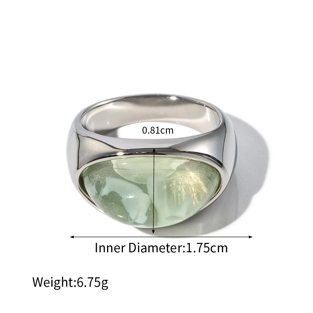 

Trendy Natural Stone Green Stainless Steel Ring for Women Waterproof Golden Charm Jewelry France Metal Size 6 7 8