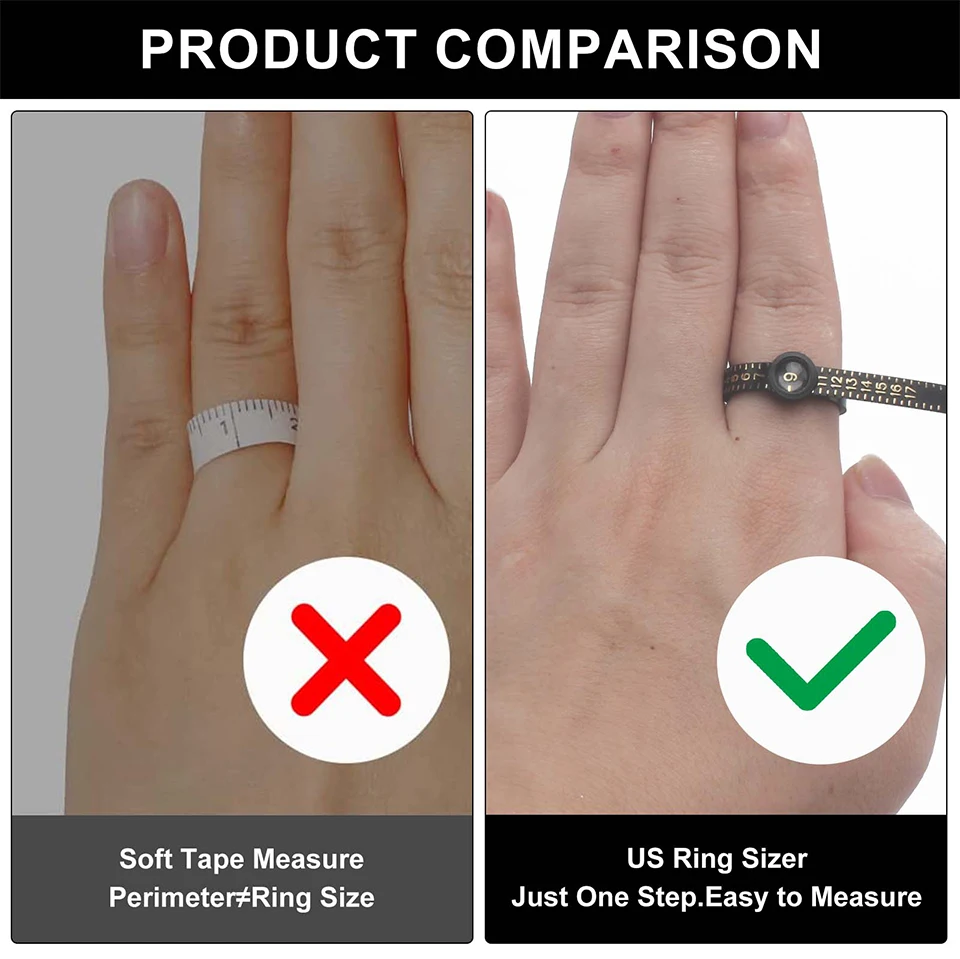 PHYHOO Us Uk EU Plastic Finger Size Band Gauge Ring Measurement Belt Adjustable Magnifier Ring Sizer for Women Men