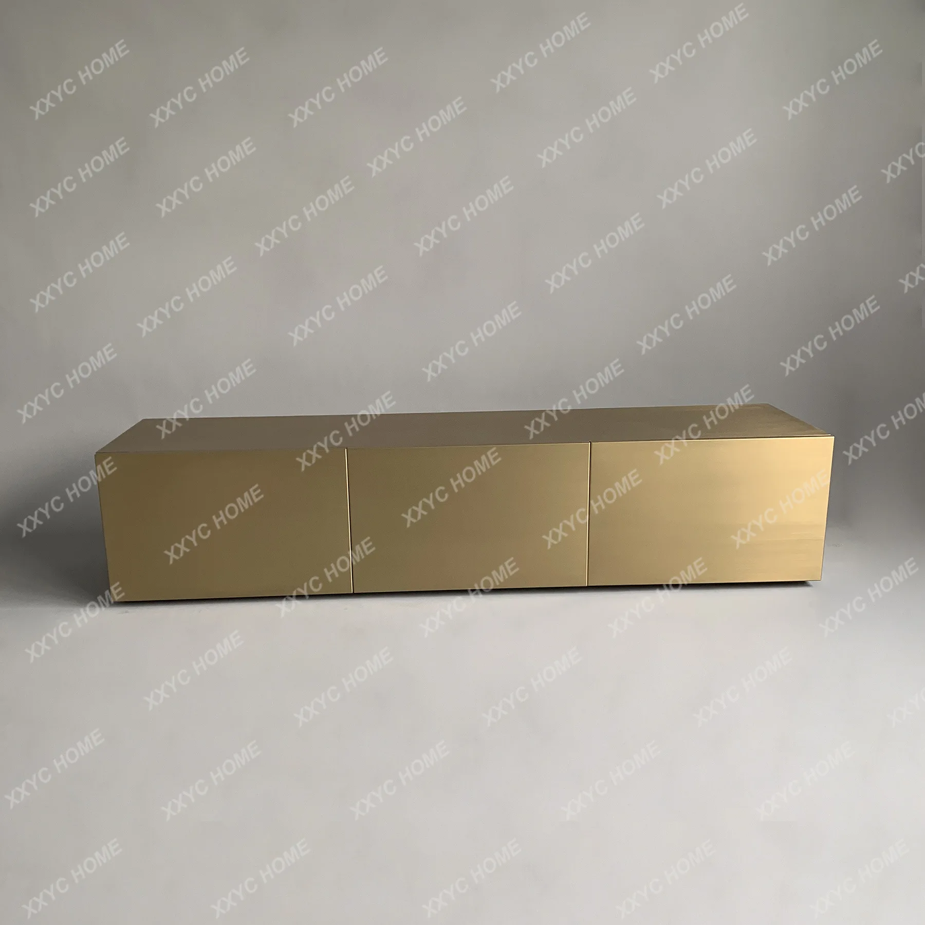 LLight Luxury Modern High-grade Stainless Steel Electroplated Champagne Floor Cabinet Model Room Living Room TV Cabinet