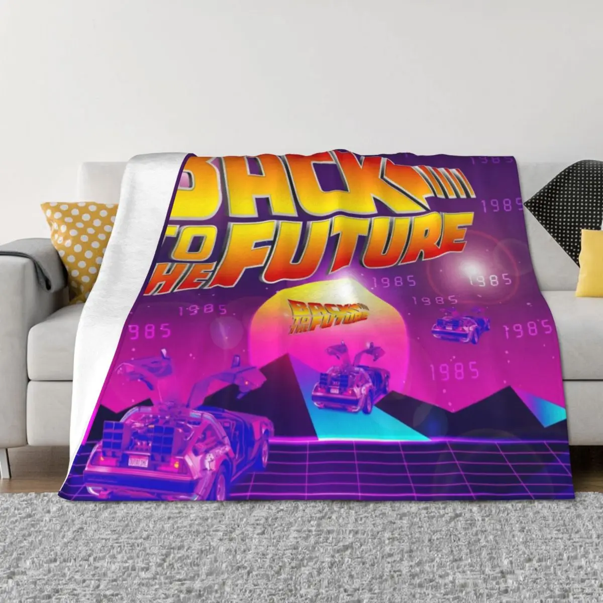 

Back to the future, cool retro design with Delorean by Marty McFly, officially licensed fan art Throw Blanket Sofas Blankets