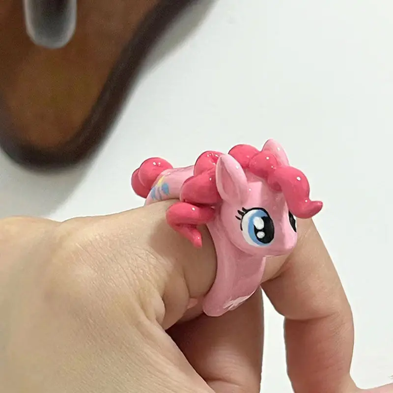 Kawaii My Little Pony Ring Pinkie Pie Fluttershy Rainbow Dash Cartoon Anime Doll Stereoscopic Glazed Ring Jewelry Gift Kids Toy