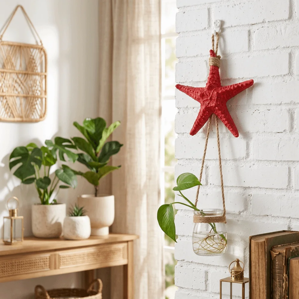Ocean Style Hanging Hydroponic Vase Colorful Starfish Fresh Simple Glass Vase Transparent Seagull Wall Hanging Vase