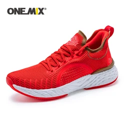 Onemix Red Running Shoes for Men Women Breathable Cushion Walking Sports Shoes Couples Trail Outdoor Marathon Athletic Shoes