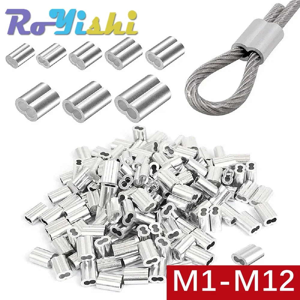 1-100Pcs Double Hole Cable Crimp Sleeve M1 to M12 Wire Ferrules 8-Shape Aluminum Cable Stopper Crimp Rope Hardware Accessories