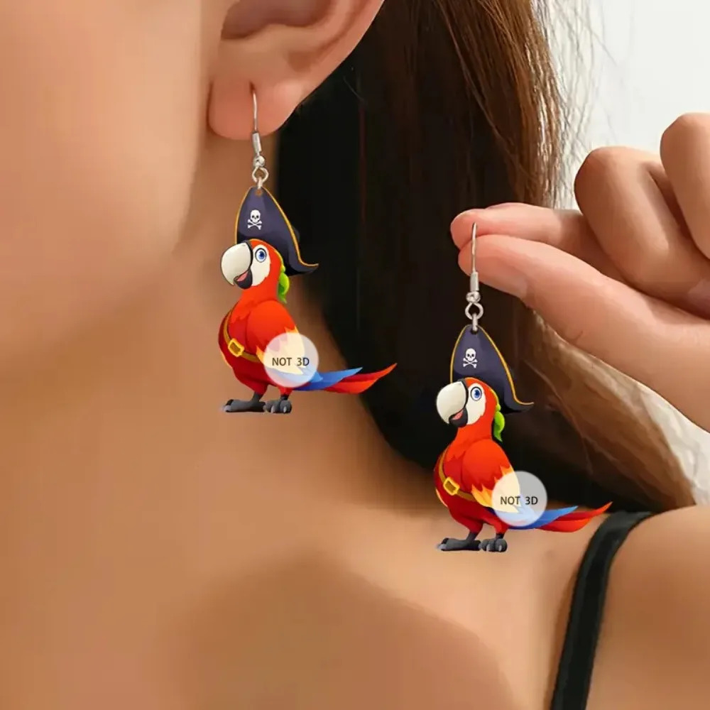 Primavera nuevo colorido loro pirata 2D pendientes planos acrílicos gran oferta diseño pendientes de animales móviles para mujer joyería de moda regalo