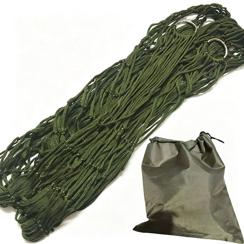 Nylon Rope Net Hammock with Hooks, Portable Single Camping Hammock for Garden, Beach, Yard & Outdoor Travel