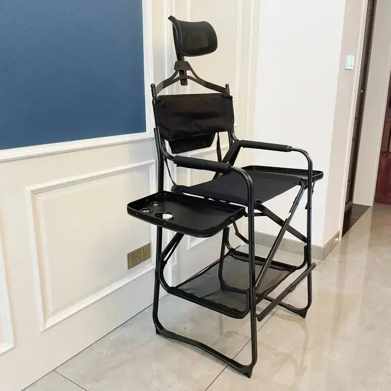 Portable Makeup Chair with Side Artist Director Table Cup Holder Foldable Lightweight Hairstylist Chair for Makeup Salons, Movie