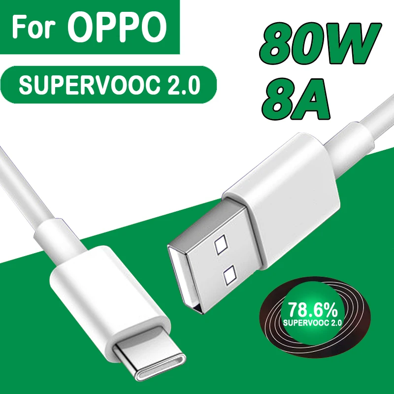 For OPPO 80W SUPERVOOC 2.0 Fast Charger Cable USB Type C 8A For Reno8 Reno9 Reno10 Pro+ K10 Find X5 X6 Pro