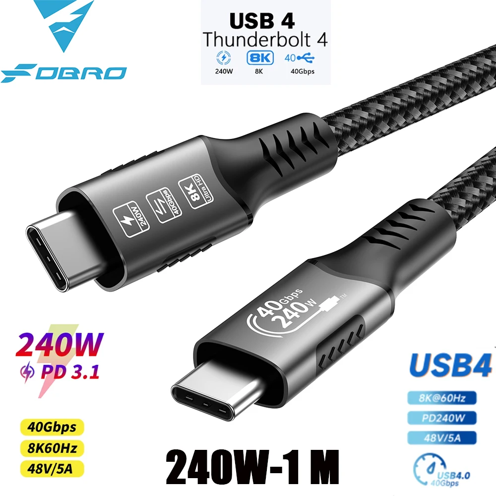 USB4-Kabel 40 Gbit/s 48 V 240 W für Thunderbolt 4 Typ-C Schnellladekabel Thunderbolt 3 USB-C-auf-C-Datenübertragungskabel für Laptops