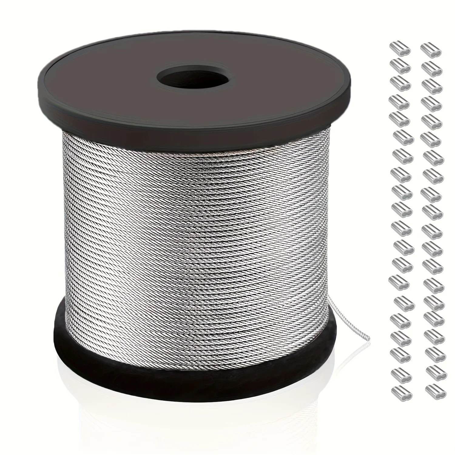 حبل سلكي من الفولاذ المقاوم للصدأ 304، مجهز بـ 50 مشبكًا من الألومنيوم، كابل مطلي بالبولي فينيل كلوريد، 2.0 مم، الطول 30/ 60 مترًا، مناسب لتعليق إطارات الصور والستائر وقضبان سطح السفينة