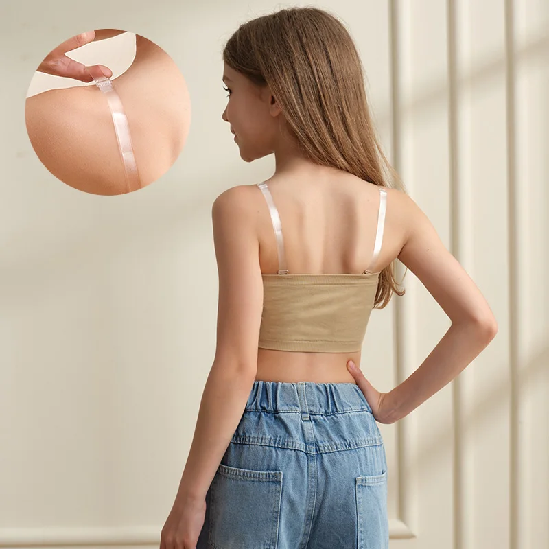 حمالات صدر للفتيات بدون خياطة لرقص الجمباز بدون حمالات مع زوجين من الأشرطة الواضحة وحشوة الصدر