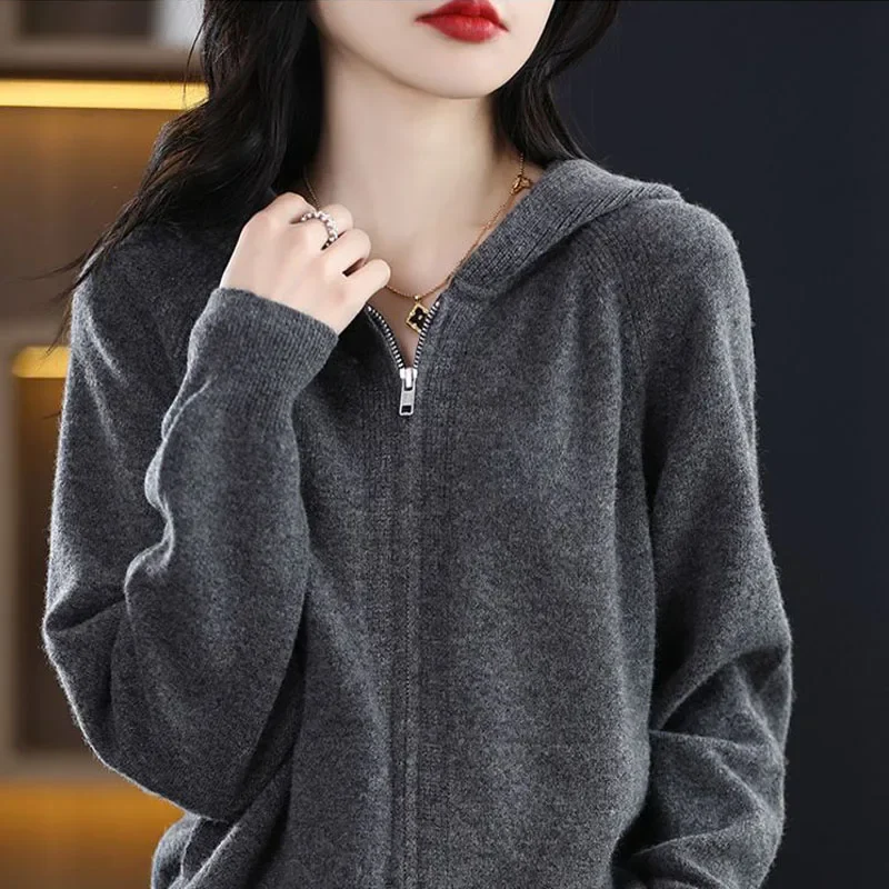 Sweaters Womens Knit Tops Coats 2024 Autumn Knitted Splicing Cardigan Knitwears Jerseys Skinny Warm Hooded Sweater Jackets Woman