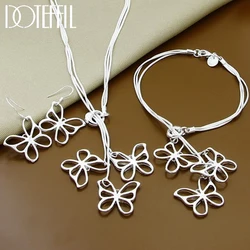 DOTEFFIL 3pcs 925 Sterling Silver Three Butterfly Earring Necklace Bracelet Set For Woman Wedding Charm Jewelry
