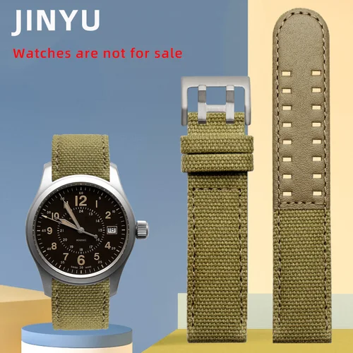 Imagen 2 del producto Parte inferior de cuero de lona para Hamilton Khaki Field Watch H 760250   H H. 68201993   /H 7761653   Correa de reloj de nailon Seiko para hombre, correa deportiva de 20 mm y 22 mm